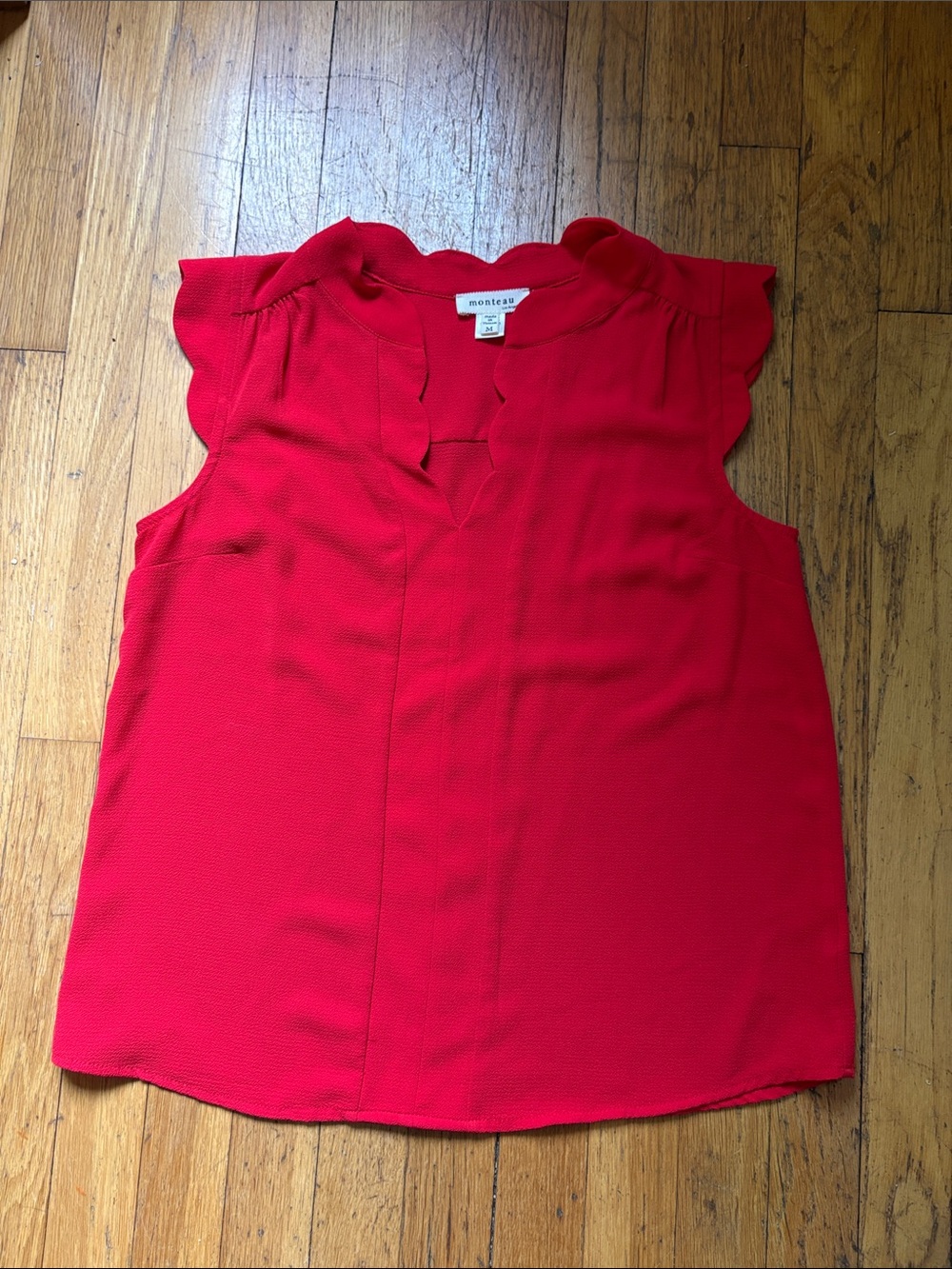 Monteau Bright Red Flutter Sleeve Split-Neck Camisole